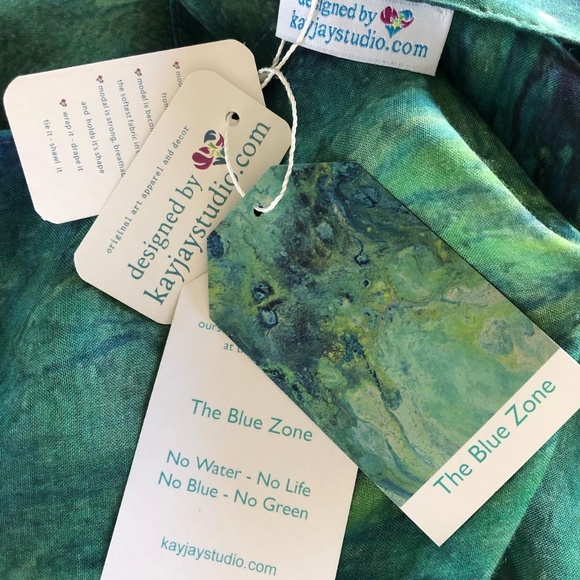 All Season Silk Modal Original Artist Scarf Wrap - Blue Zone - Picture 4 of 9